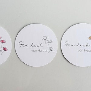Für dich von Herzen Sticker Set (12 - 50 Stück), minimalistische Blumen, rosa, beige, schwarz weiß