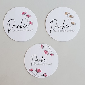 Danke für deinen Einkauf Sticker Set (ab 12 Stück), minimalistische, rosane Blumen