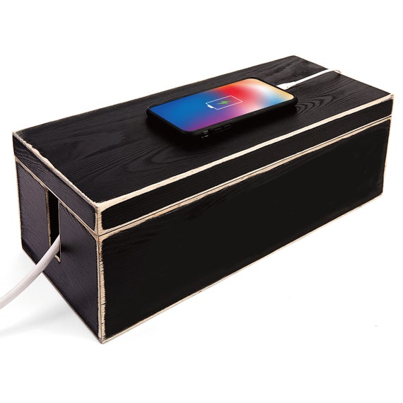 Cable Management Box Wood, Cord Organizer With Lid, Wooden Cable
