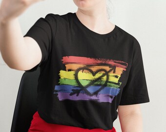 Black Heart Rainbow Pride Flag T-Shirt, LGBTQ Pride Tee, Rainbow Shirt, Pride Parade Tshirt, Gay Lesbian Gifts, Gay Flag clothing, Love Tees