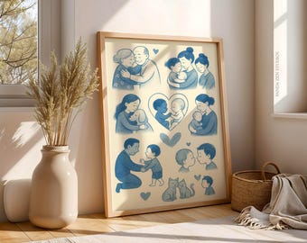 Impresión "El amor está en todas partes", arte minimalista, arte retro estético para pared, decoración imprimible original para dormitorio, descarga digital