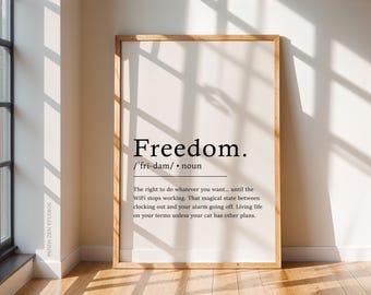 Vrijheidsdefinitie print, vrijheidsposter, afdrukbare muurkunst, vrijheidscitaat, wanddecoratie, afdrukbare kunst, woorddefinitie, digitale download