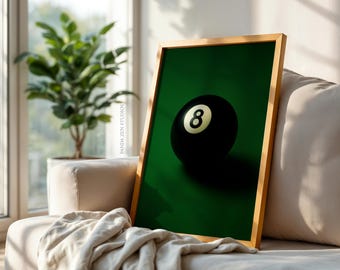 Lucky 8 Ball druckbare Wandkunst, Vintage Pool Ball Poster, Retro Billard Kunstwerk, Spielzimmer Bar Dekor, rote Poolästhetik digitaler Download