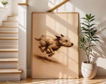 Vintage Dog With Zoomies Print, Arthur Briscoe Dog Poster, Running Terrier Illustration, Classic Dog Lover Wall Art, Digital Download Art