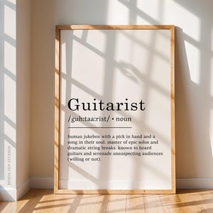Guitarist Definition Print, Funny Guitar Player Gift, Sarcastic Dictionary Poster, Gift for Guitarist, Gift for Musician, Guitar Home Decor