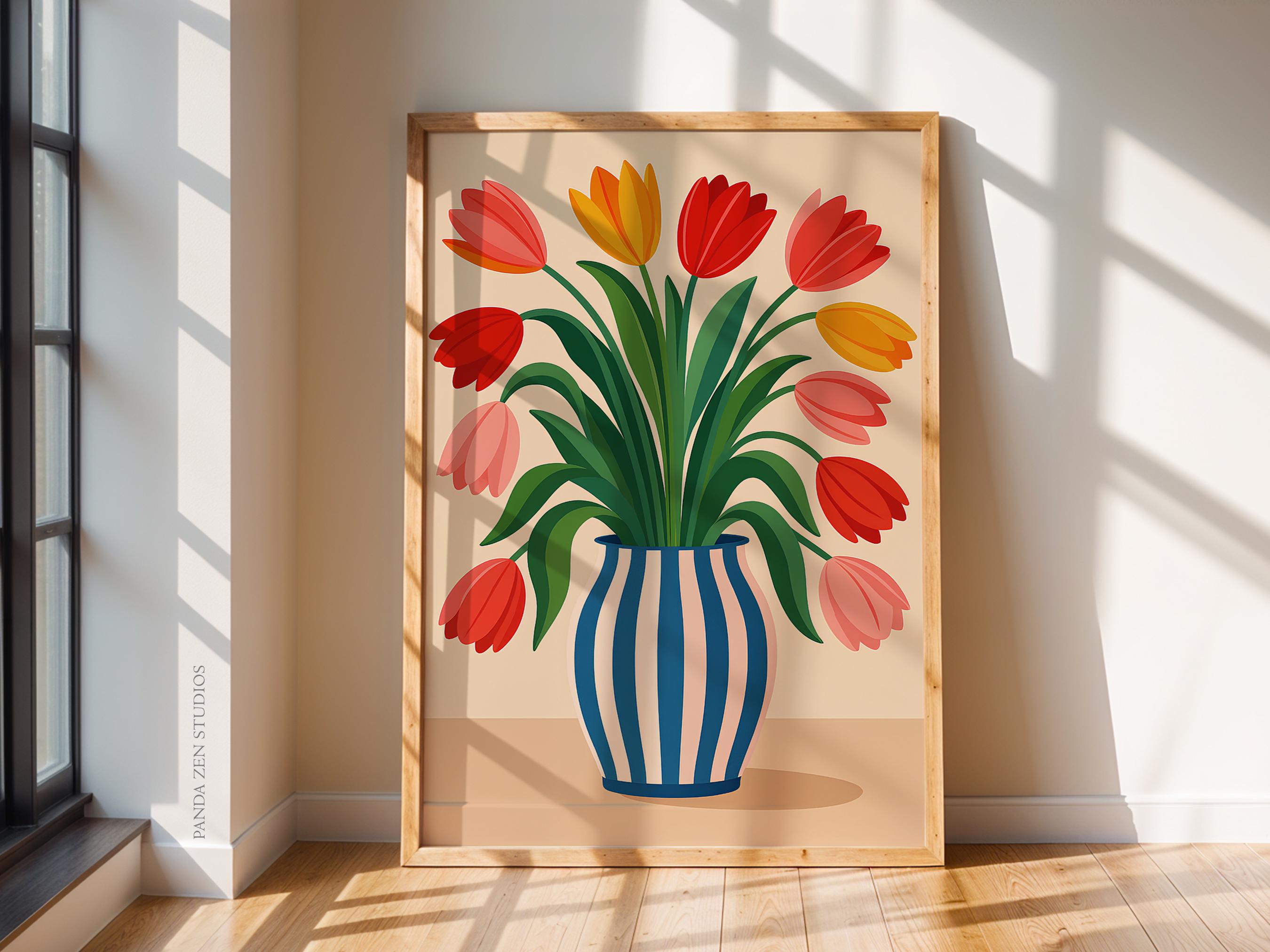 Tulip Modern Floral Vase Prints, Bold Botanical Wall Decor, Colorful ...