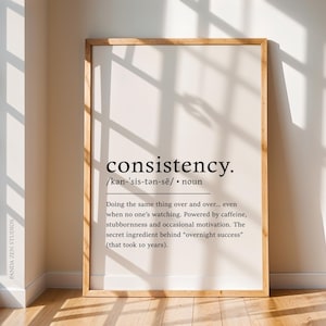 Impresión de definición de consistencia, arte de pared motivacional para la oficina, decoración de póster de productividad, cita sobre trabajo duro y disciplina, regalo de mentalidad de éxito