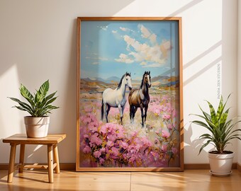 Pink Coastal Cowgirl Print, Long Live Cowgirls Wall Art, Vintage Western Horse Poster, Boho Country Landscape, Countryside Farmhouse Artwork