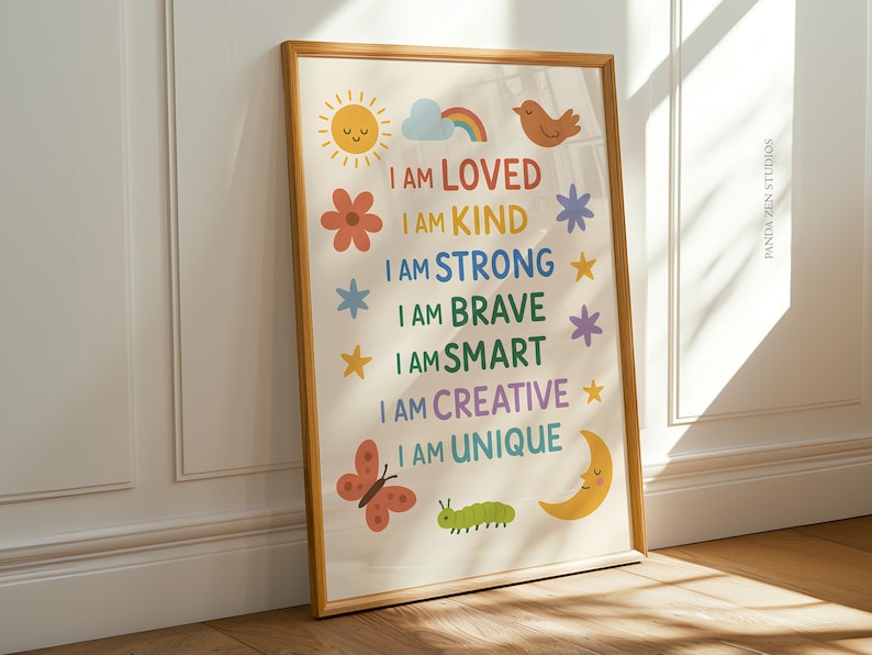 Kids Affirmation Print, Positive I Am Poster, Growth Mindset Wall Art, Digital Download for Classroom, Motivational Nursery & Playroom Decor