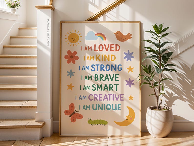 Kids Affirmation Print, Positive I Am Poster, Growth Mindset Wall Art, Digital Download for Classroom, Motivational Nursery & Playroom Decor