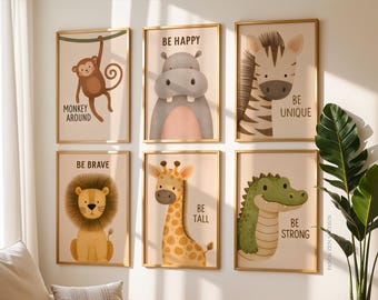 Safari Animal Affirmation Print Set, Jungle Animal Wall Art for Nursery, Baby Animal Printable Decor, Gender Neutral Safari Nursery Wall Art