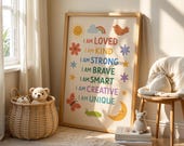 Kids Affirmation Print, Positive I Am Poster, Growth Mindset Wall Art, Digital Download for Classroom, Motivational Nursery & Playroom Decor