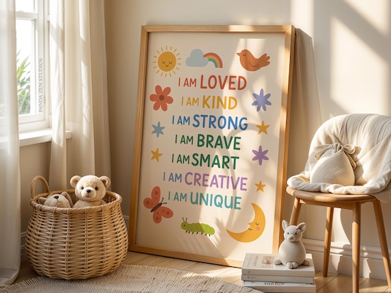 Kids Affirmation Print, Positive I Am Poster, Growth Mindset Wall Art, Digital Download for Classroom, Motivational Nursery & Playroom Decor