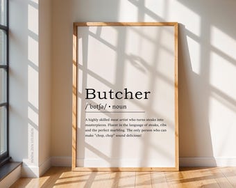 Butcher Definition Print, Funny Butcher Wall Art, Meat Lover Gift, Carnivore Kitchen Decor, Rustic Butcher Shop Poster, Digital Art Download