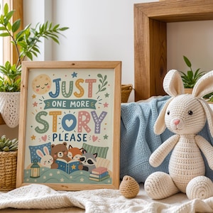Just One More Story Printable, Reading Nook Wall Art, Kids Bedroom Decor, Nursery Bedtime Quote Poster, Playroom Wall Art, Instant Download