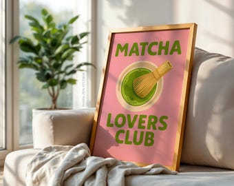 Matcha Wand Kunst zum ausdrucken, Retro Küche Kaffee Poster, süße Matcha Lovers Club Print, Cafe Dekor, Japanischer Tee Wandkunst, Matcha Küchenkunst