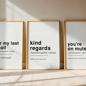 Home Office Set of 3 Prints, Home Office Decor, Definition Prints, You&#39;re On Mute, Funny Wall Art, Work From Home, Home Prints, Email Poster