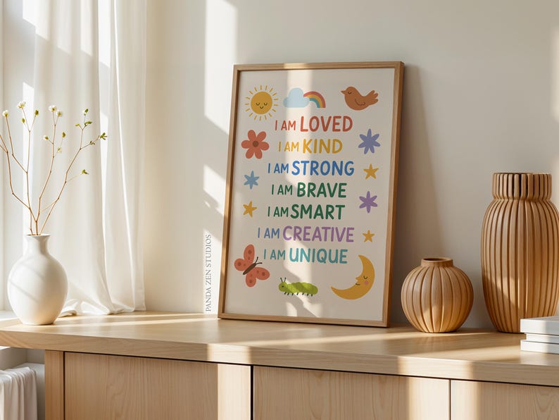 Kids Affirmation Print, Positive I Am Poster, Growth Mindset Wall Art, Digital Download for Classroom, Motivational Nursery & Playroom Decor