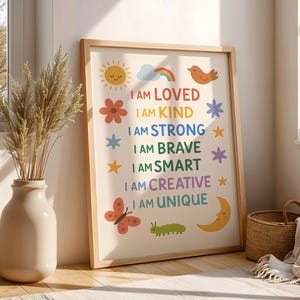 Kids Affirmation Print, Positive I Am Poster, Growth Mindset Wall Art, Digital Download for Classroom, Motivational Nursery & Playroom Decor