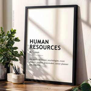 Human Resources Definition Print, HR Office Decor, Profession Poster, Dictionary Typography, Coworker Gift, Funny Poster, Printable Wall Art