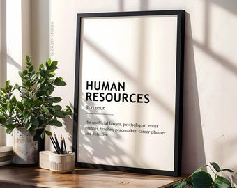 Human Resources Definition Print, HR Office Decor, Profession Poster, Dictionary Typography, Coworker Gift, Funny Poster, Printable Wall Art