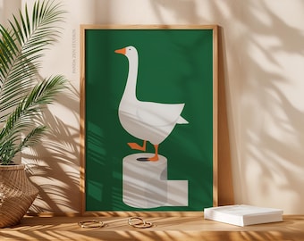 Funny Goose Bathroom Art Print, Silly Goose Wall Decor, Toilet Humor Printable Artwork, Kids Bathroom Poster, Green Nursery Digital Download