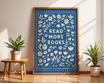 Read More Books Wall Art, Vintage Library Printable, Book Lover Digital Download, Antique Reading Nook Art Print Decor, Retro Bookish Poster
