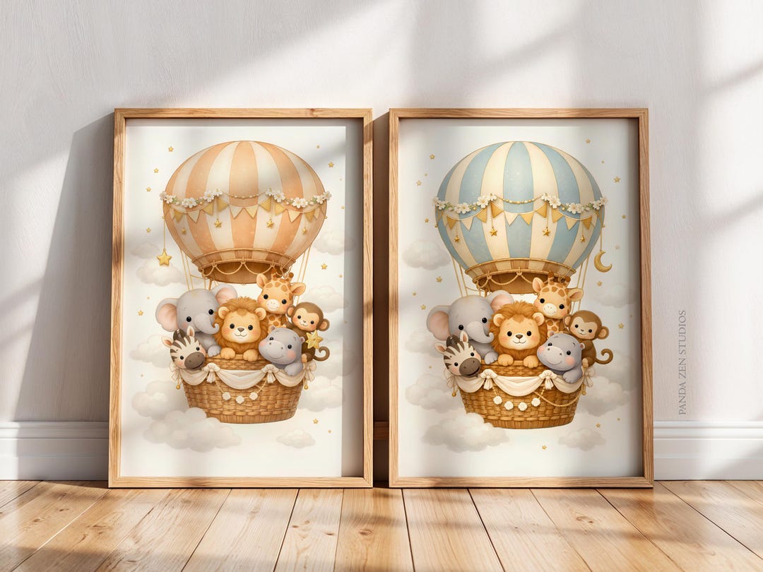 Hot Air Balloon Nursery Printable, Cute Animal Baby Room Decor ...