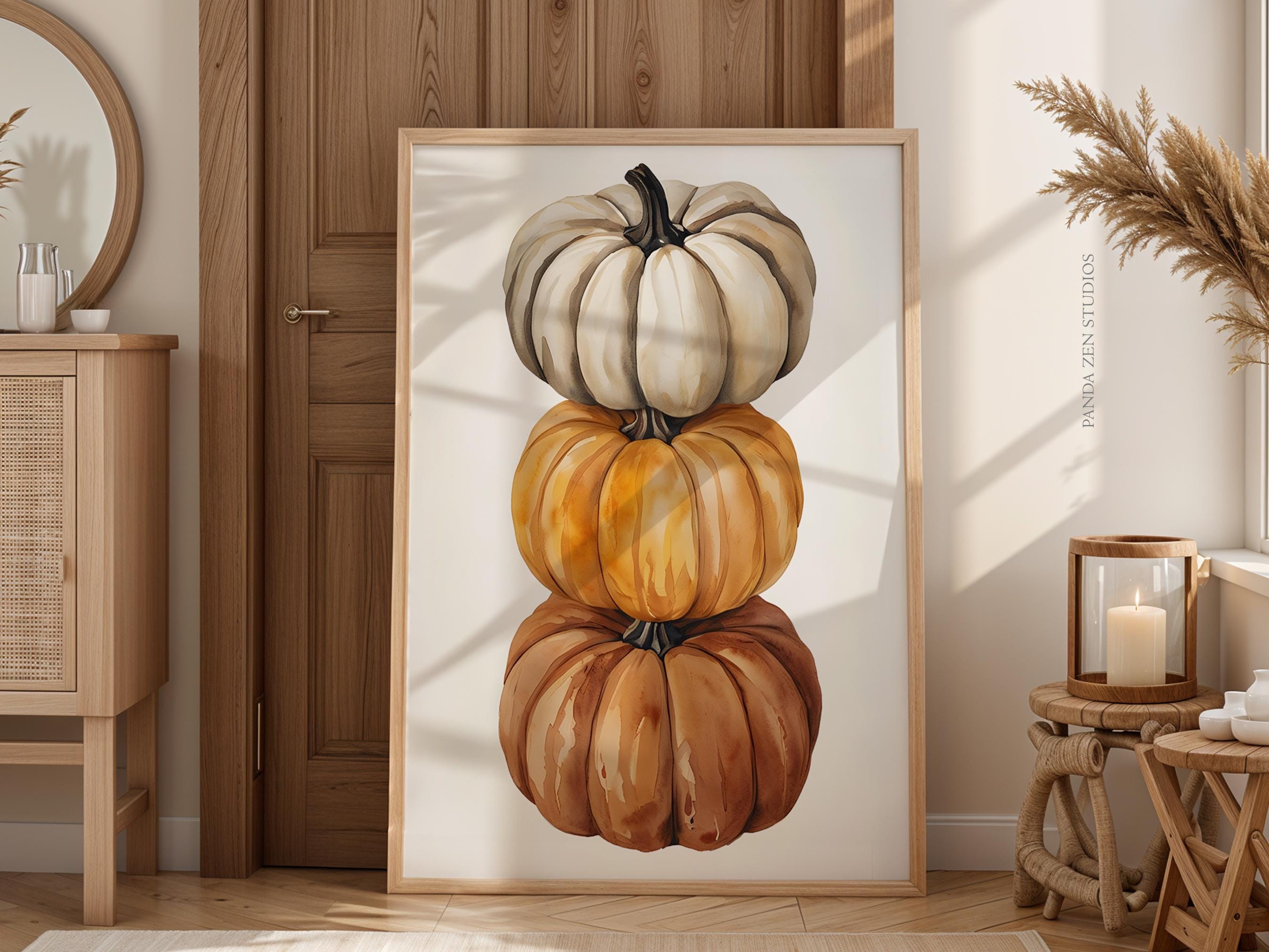Pumpkin Printable Wall Art, Rustic Fall Art Decor, Watercolor Pumpkin ...