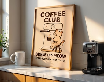 Coffee Club Wall Art, Retro Coffee Print, Vintage Coffee Bar Decor, Cafe Poster, Espresso Cart Art, Digital Coffee Lover Gift, Coffee Vibes