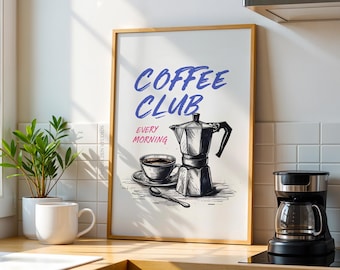 Minimalist Coffee Club Print, Digital Coffee Art Download, Modern Espresso Bar Wall Decor, Trendy Kitchen Poster, Cute Coffee Bar Printable