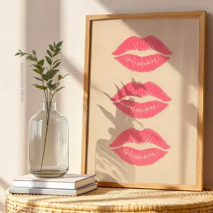 Light Pink Lips Wall Art, Minimalist Kiss Print, Modern Boho Bedroom Decor, Neutral Feminine Aesthetic Printable Art, Glam Chic Wall Print