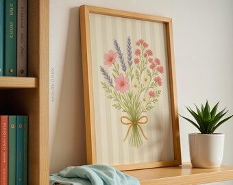 Lavender Pink Wildflower Print, Soft Green Botanical Wall Art, Floral Digital Download, Cottagecore Nature Decor, Romantic Printable Artwork