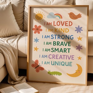 Kids Affirmation Print, Positive I Am Poster, Growth Mindset Wall Art, Digital Download for Classroom, Motivational Nursery & Playroom Decor