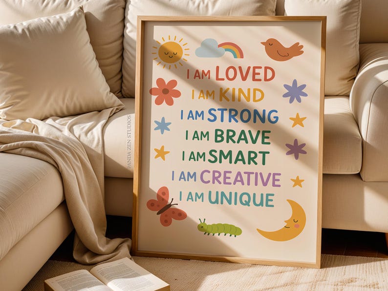 Kids Affirmation Print, Positive I Am Poster, Growth Mindset Wall Art, Digital Download for Classroom, Motivational Nursery & Playroom Decor
