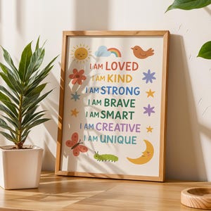 Kids Affirmation Print, Positive I Am Poster, Growth Mindset Wall Art, Digital Download for Classroom, Motivational Nursery & Playroom Decor