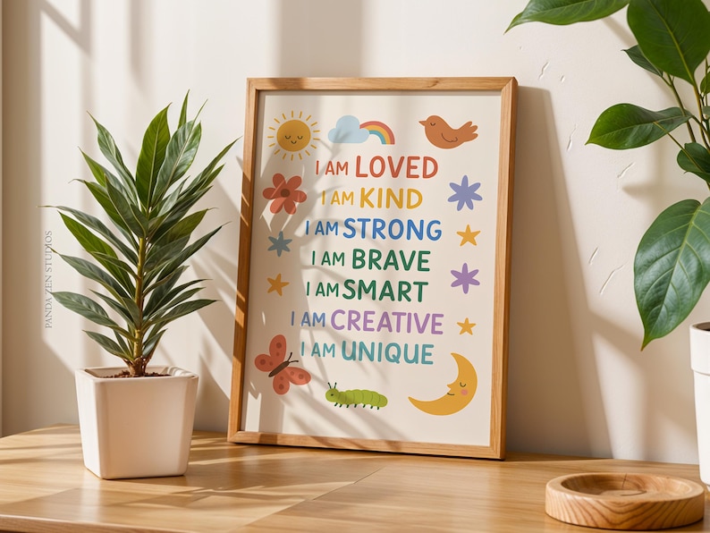 Kids Affirmation Print, Positive I Am Poster, Growth Mindset Wall Art, Digital Download for Classroom, Motivational Nursery & Playroom Decor