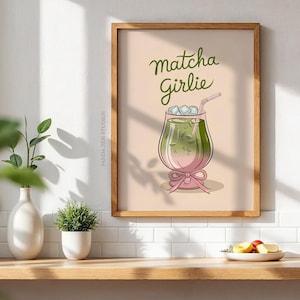 Matcha Girlie Aesthetic Wall Art, Cute Pastel Kitchen Decor, Matcha Lover Gift, Japanese Tea Print, Ceremonial Matcha Mornings, Matcha Print