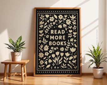 Imprimible de biblioteca vintage, arte mural para leer más libros, descarga digital para amantes de los libros, decoración con impresiones artísticas de rincones de lectura antiguos, póster retro de libros