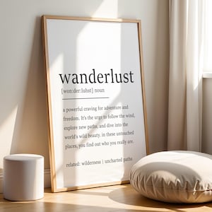 Wanderlust Definition Print, Wanderlust Dictionary Print, Travel Poster, Wanderlust Decor, Travel Wall Art, Gift for Traveler, Digital Print