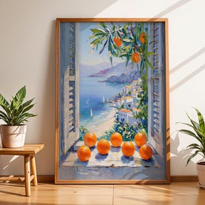 Henri Matisse Inspired Open Window Print, Fauvism Coastal Wall Art, Mediterranean Sea View with Orange Tree, Colorful Vintage Home Art Decor