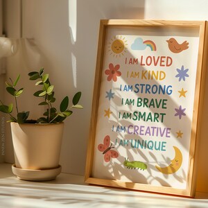 Kids Affirmation Print, Positive I Am Poster, Growth Mindset Wall Art, Digital Download for Classroom, Motivational Nursery & Playroom Decor