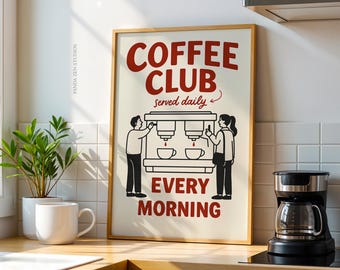 Retro Coffee Wall Art Printable, Funny Kitchen Artwork Decor, Modern Coffee Poster, Cute Cafe Print, Digital Coffee Gift for Coffee Lovers