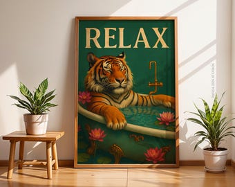 Maximalist Wall Art Printable, Eclectic Colorful Tiger Poster, Feminist Digital Art, Vibrant Wall Artwork Decor, Trendy Bold Abstract Print