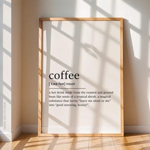 Impresión de definición de café, póster de diccionario, regalo para amantes del café, regalo divertido sobre café, regalo para él, arte mural con cita sobre café, arte divertido sobre café
