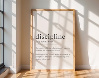 Impressão de definição de disciplina, arte de parede motivacional, pôster de disciplina, decoração minimalista para escritório, impressão de citação inspiradora, download digital