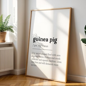 Impresión divertida de definición de conejillo de indias, regalo para amantes de los conejillos de indias, arte mural humorístico para dueños de conejillos de indias, póster decorativo de animales pequeños, descarga digital