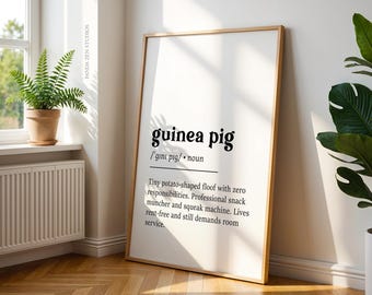 Guinea Pig Funny Definition Print, Pet Gift for Guinea Pig Lover, Cavy Owner Humor Wall Art, Small Animal Poster Decor, Digital Download Art