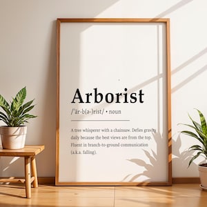 Baumpfleger Definition Druck, Baumpfleger Geschenk, Baumpfleger Wand Kunst Geschenk, Baumarbeit Dekor, Holzfäller Poster, Geschenk für Baumliebhaber
