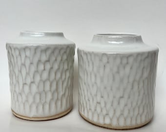Ceramic, Carved Small Vase, White